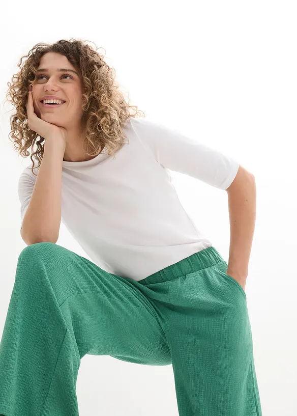 Široké kalhoty ze strukturovaného žerzeje, High Waist, bonprix