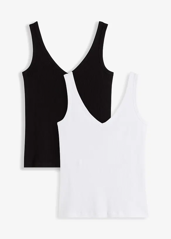 Žebrovaný top z čisté organické bavlny (2 ks v balení), bonprix