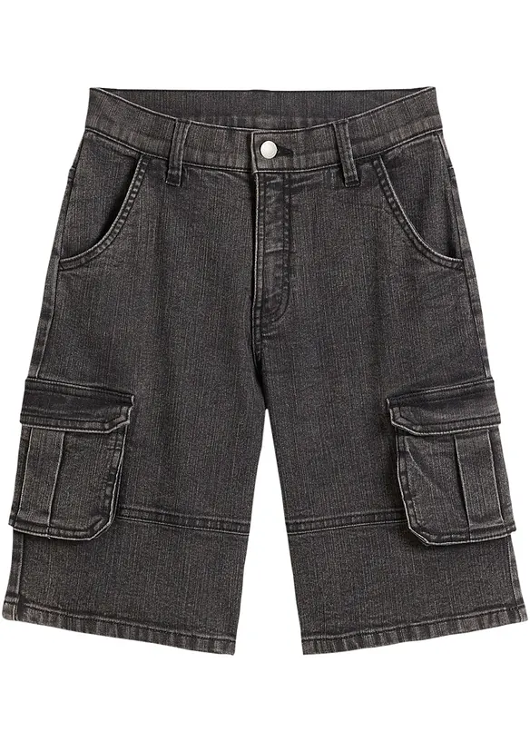 Cargo džínové bermudy s nastavitelným pasem, Loose Fit, bonprix
