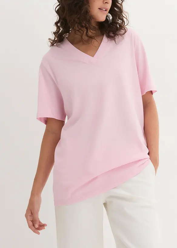 Dlouh&eacute; tričko se &scaron;irok&yacute;m střihem a s v&yacute;střihem do V, kr&aacute;tk&yacute; ruk&aacute;v (5 ks v balen&iacute;), bonprix