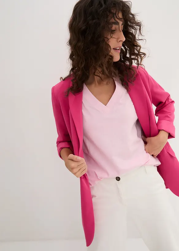 Dlouh&eacute; tričko se &scaron;irok&yacute;m střihem a s v&yacute;střihem do V, kr&aacute;tk&yacute; ruk&aacute;v (5 ks v balen&iacute;), bonprix