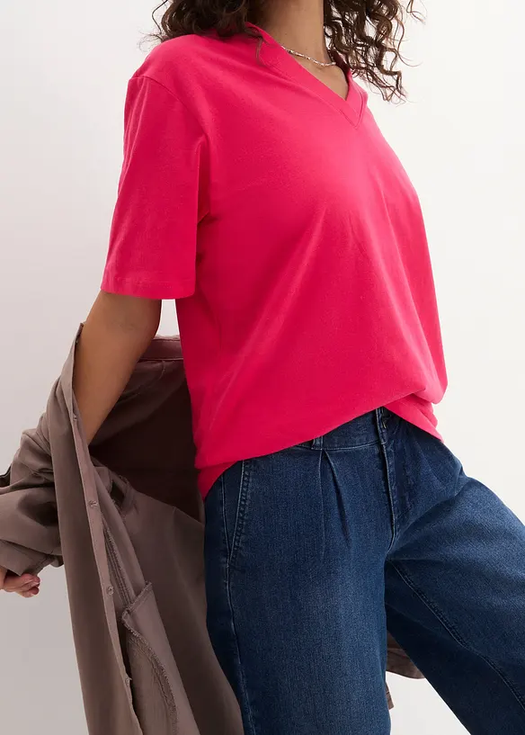 Dlouhé tričko se širokým střihem a s výstřihem do V, krátký rukáv (5 ks v balení), bonprix