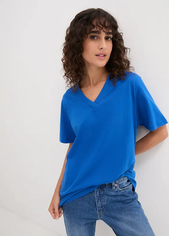 Dlouh&eacute; tričko se &scaron;irok&yacute;m střihem a s v&yacute;střihem do V, kr&aacute;tk&yacute; ruk&aacute;v (5 ks v balen&iacute;), bonprix