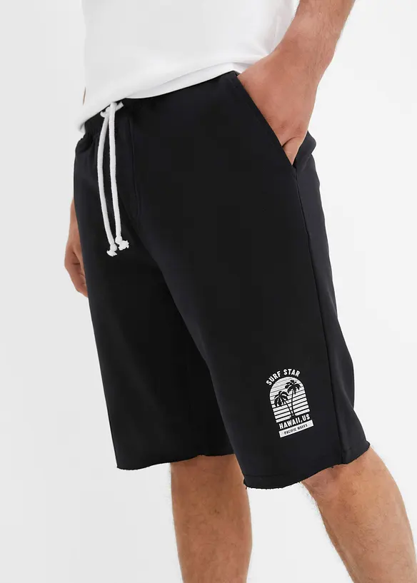 Teplákové bermudy s neobšitými lemy, z organické bavlny, Loose Fit, bonprix