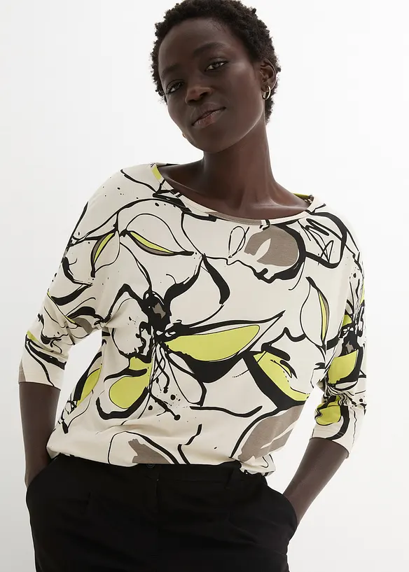 Triko s netopýřími rukávy a květinovým potiskem, bonprix