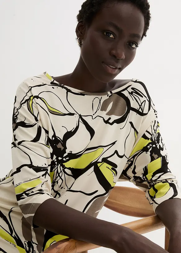 Triko s netopýřími rukávy a květinovým potiskem, bonprix