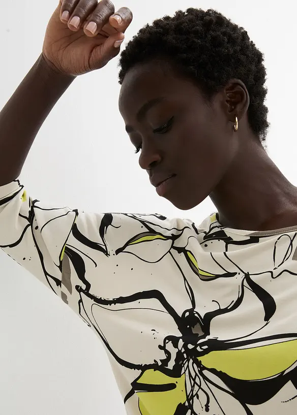 Triko s netopýřími rukávy a květinovým potiskem, bonprix