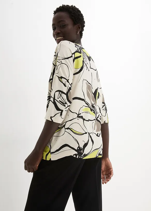 Triko s netopýřími rukávy a květinovým potiskem, bonprix
