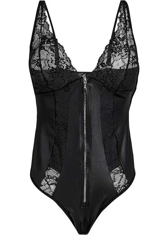 Body tanga overt s mokrým vzhledem a zipem, bonprix