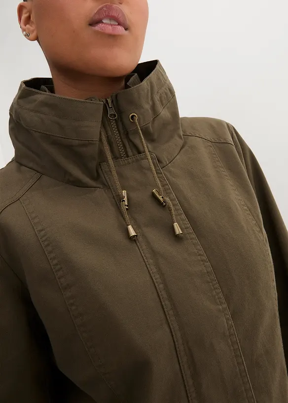 Krátká bavlněná parka se stojáčkem, vypasovaná, bonprix