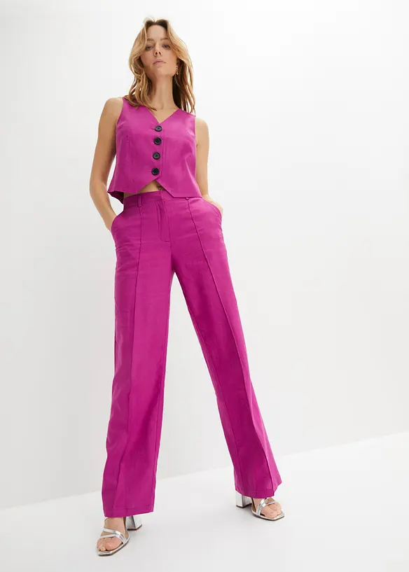 Kalhoty se lnem a sklady u pasu, High Waist, bonprix