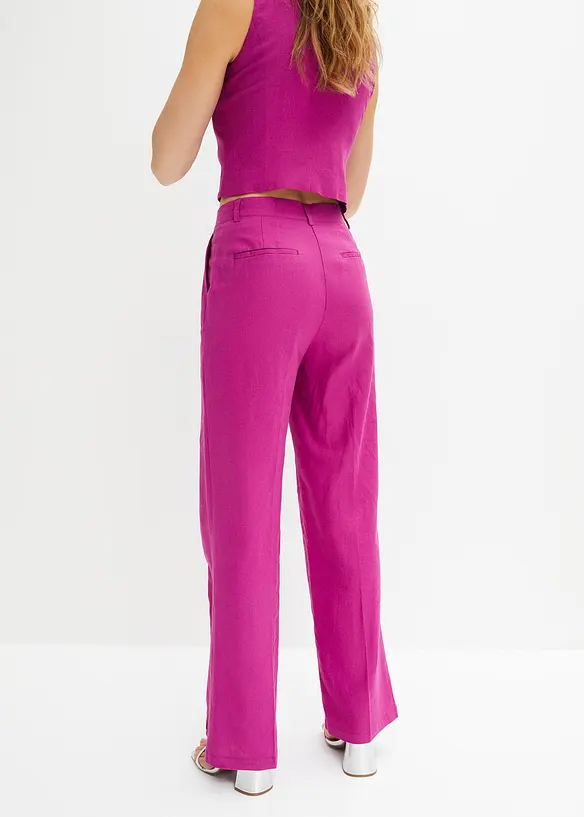 Kalhoty se lnem a sklady u pasu, High Waist, bonprix