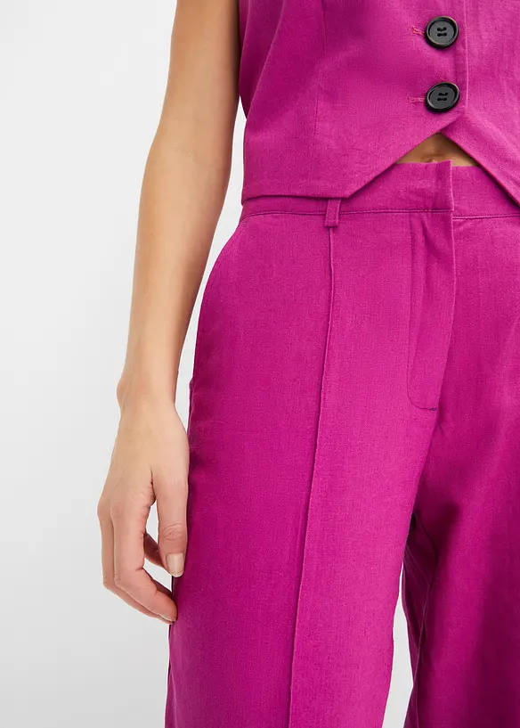 Kalhoty se lnem a sklady u pasu, High Waist, bonprix