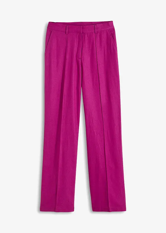 Kalhoty se lnem a sklady u pasu, High Waist, bonprix