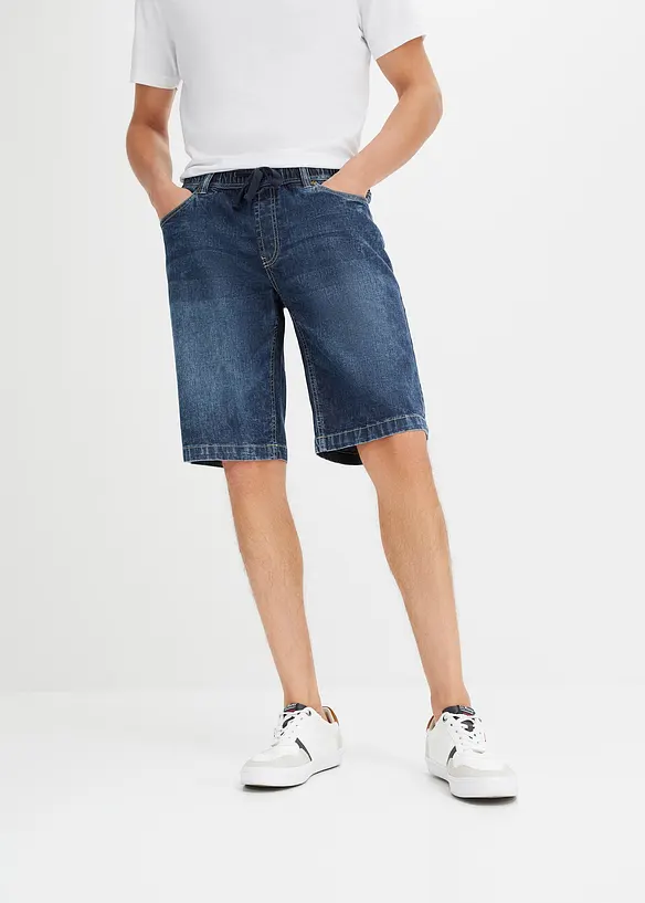 Lehké strečové džínové bermudy bez zapínání, Slim Fit, bonprix