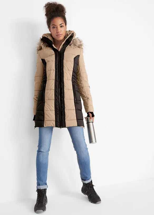 Krátký outdoorový kabát s umělou kožešinou, voděodolný, bonprix