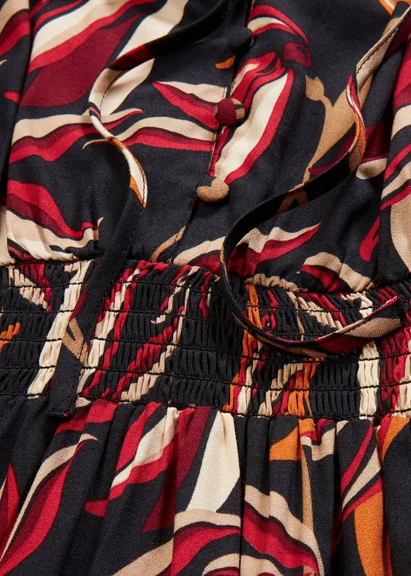 Visk&oacute;zov&eacute; tkan&eacute; &scaron;aty s žabkovan&yacute;m pasem, d&eacute;lka ke kolenům, bonprix