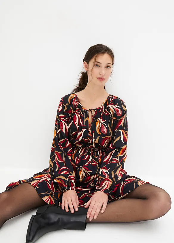 Visk&oacute;zov&eacute; tkan&eacute; &scaron;aty s žabkovan&yacute;m pasem, d&eacute;lka ke kolenům, bonprix