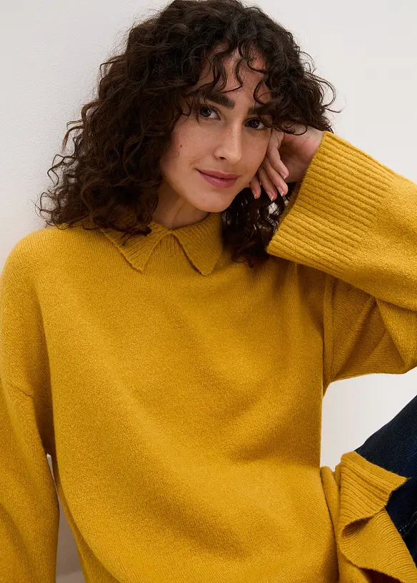 Dlouhý svetr Oversized s vysokým límečkem a postranními rozparky, bonprix