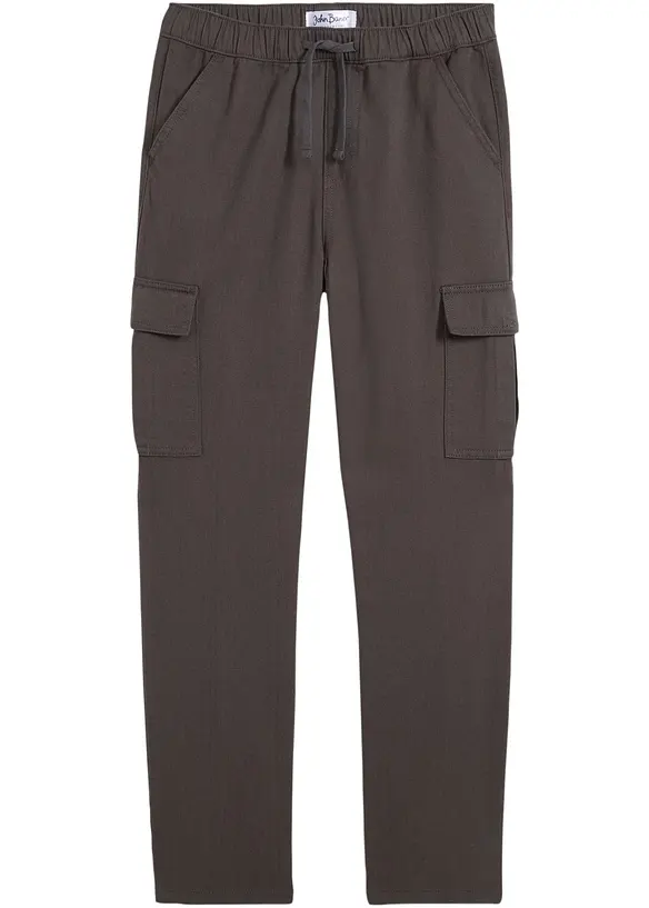 Cargo kalhoty bez zapínání, Straight, Loose Fit, z čisté bavlny, bonprix