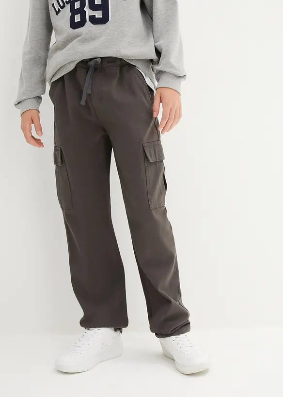 Cargo kalhoty bez zapínání, Straight, Loose Fit, z čisté bavlny, bonprix