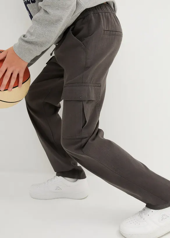 Cargo kalhoty bez zapínání, Straight, Loose Fit, z čisté bavlny, bonprix
