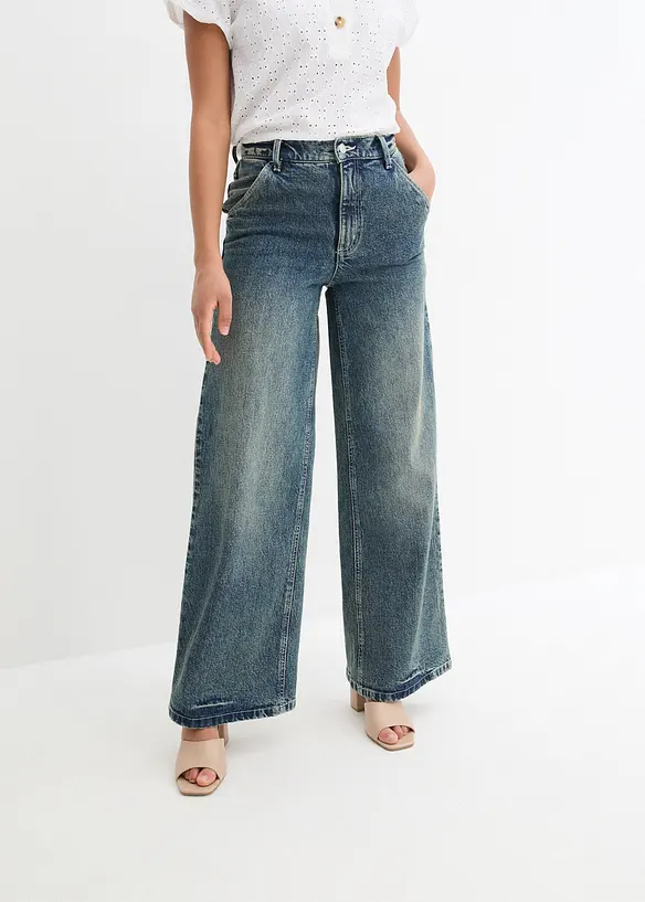 Džíny Wide Leg, High Waist, nízký podíl streče, bonprix