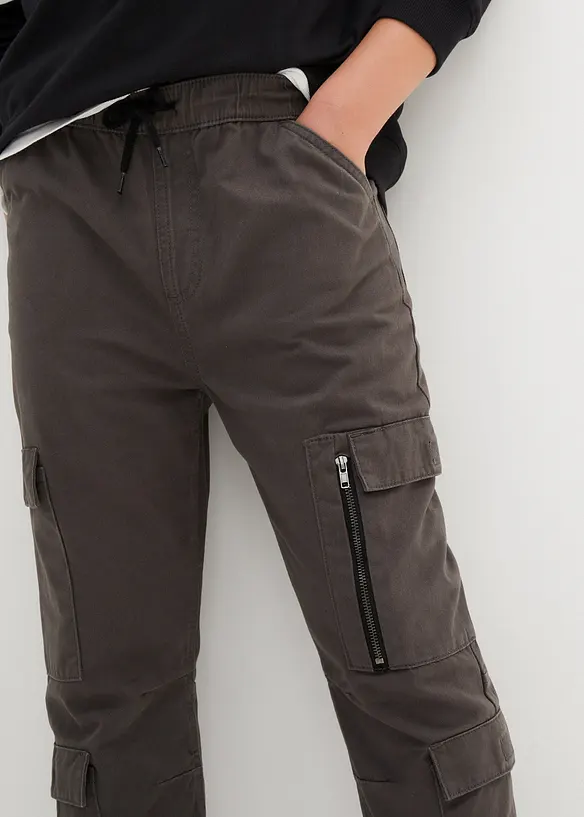 Cargo kalhoty bez zapínání, z čisté bavlny, Regular Fit, bonprix