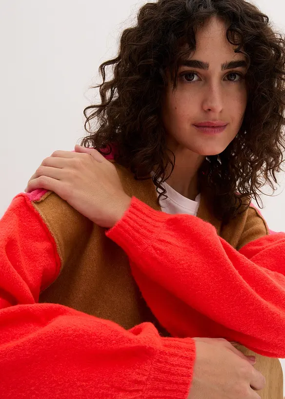 Oversized pletený kabátek ve vzhledu Color Blocking, bonprix