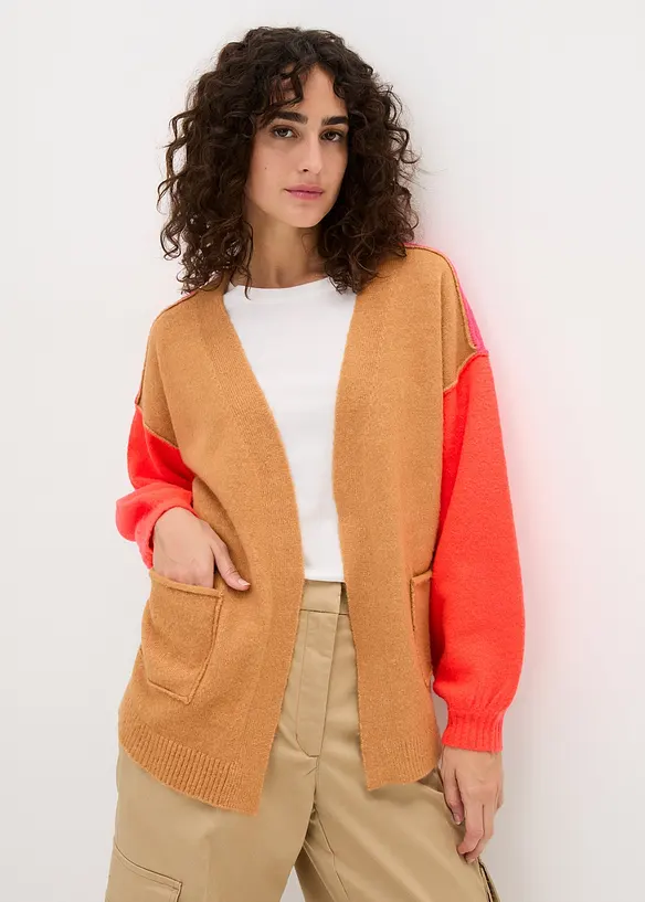 Oversized pletený kabátek ve vzhledu Color Blocking, bonprix