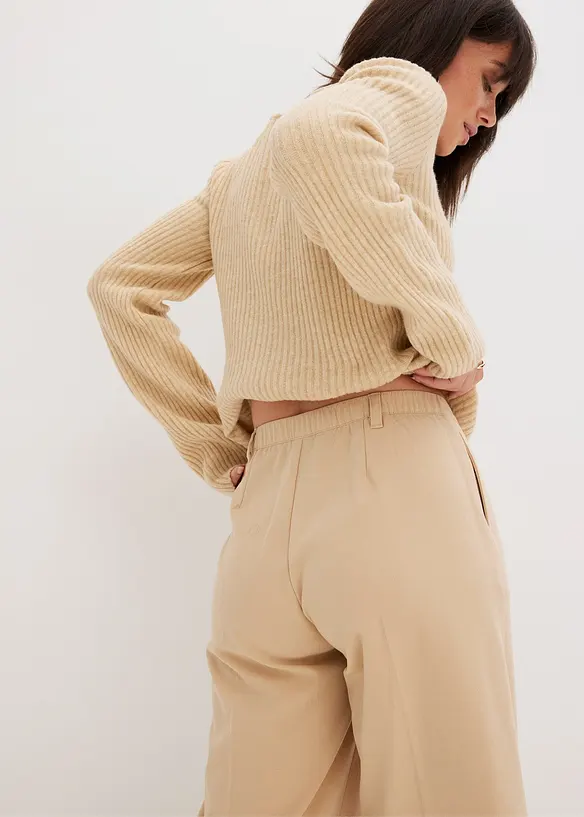 Kalhoty se z&aacute;hyby v&nbsp;pase, ze směsi s&nbsp;visk&oacute;zou, bonprix