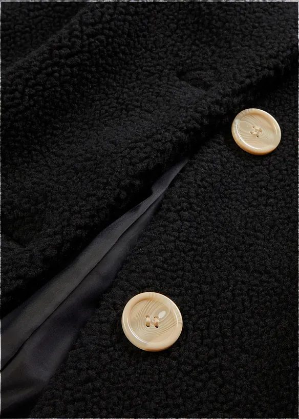 Plyšový kabát s kapucí a kapsami, bonprix