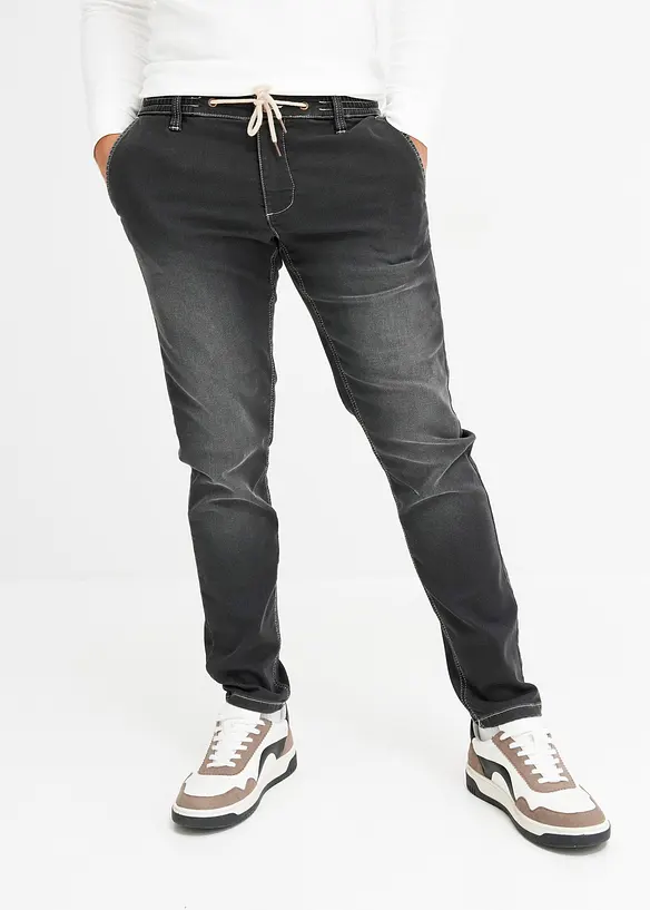 Džínové joggingové kalhoty s pohodlným pasem, Regular Fit Tapered, bonprix
