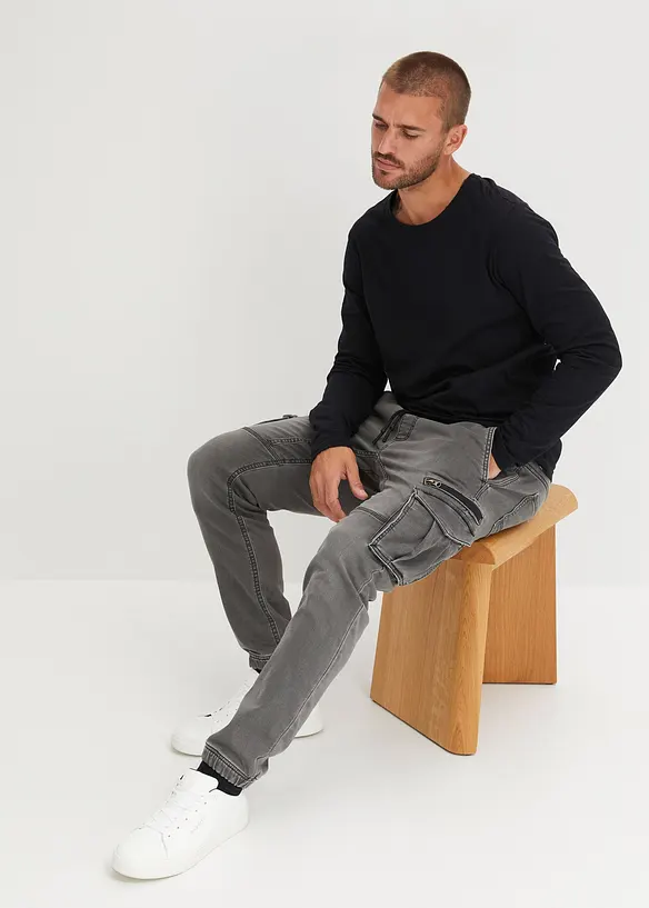 Teplákové džíny s cargo kapsami, Regular Fit, Straight, bonprix