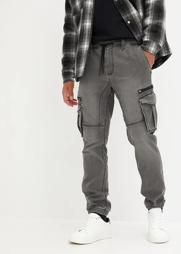 Teplákové džíny s cargo kapsami, Regular Fit, Straight, bonprix