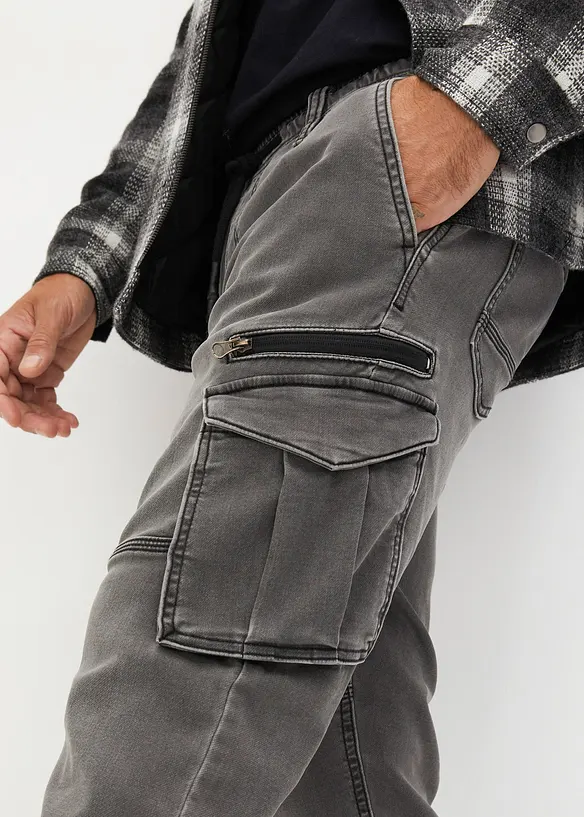 Teplákové džíny s cargo kapsami, Regular Fit, Straight, bonprix