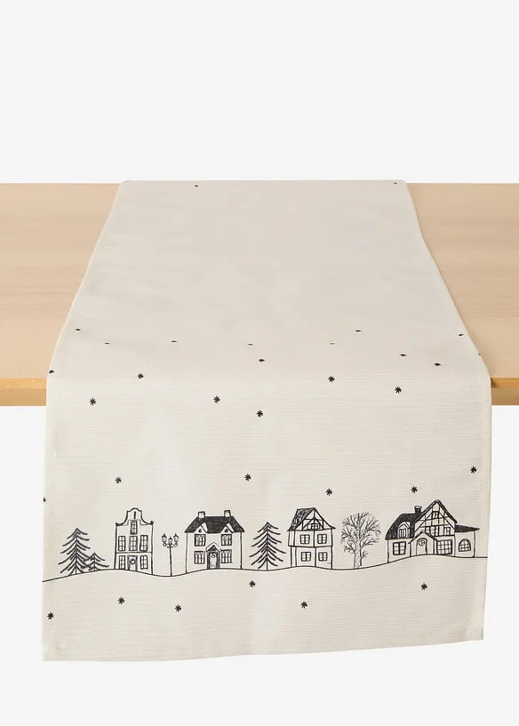 Běhoun na stůl s potiskem domečků, bonprix