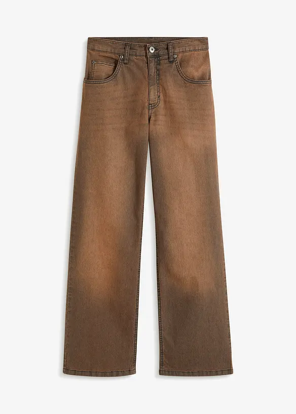 Džíny Wide Leg s vintage sepráním, High Waist, bonprix