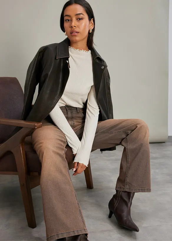 Džíny Wide Leg s vintage sepráním, High Waist, bonprix