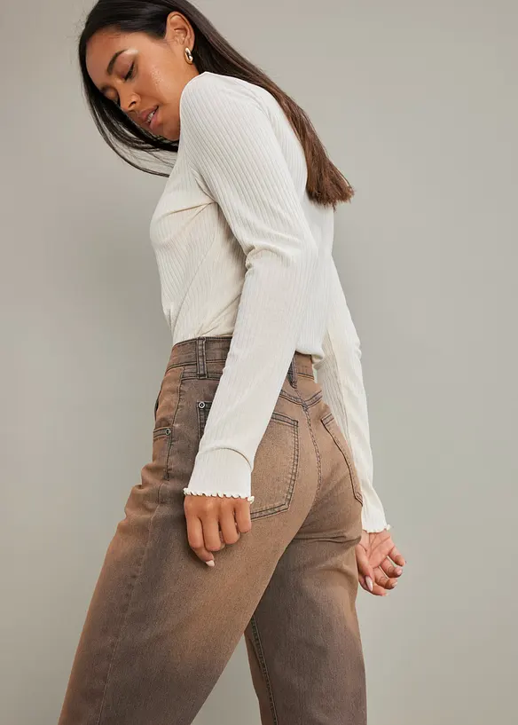 Džíny Wide Leg s vintage sepráním, High Waist, bonprix
