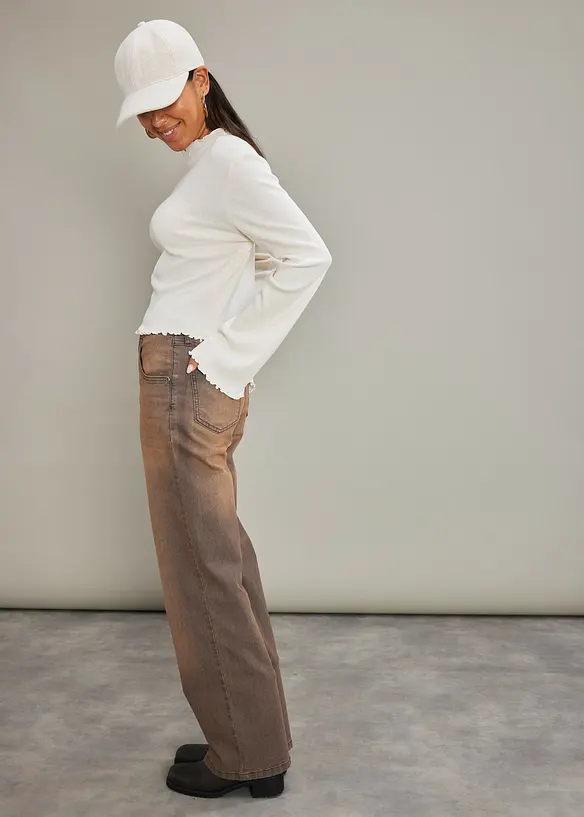 Džíny Wide Leg s vintage sepráním, High Waist, bonprix