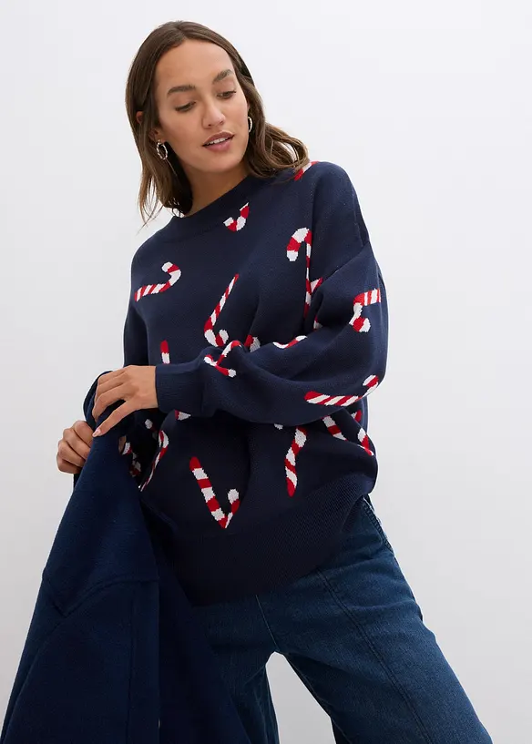 Vánoční svetr s kulatým výstřihem, oversized, bonprix