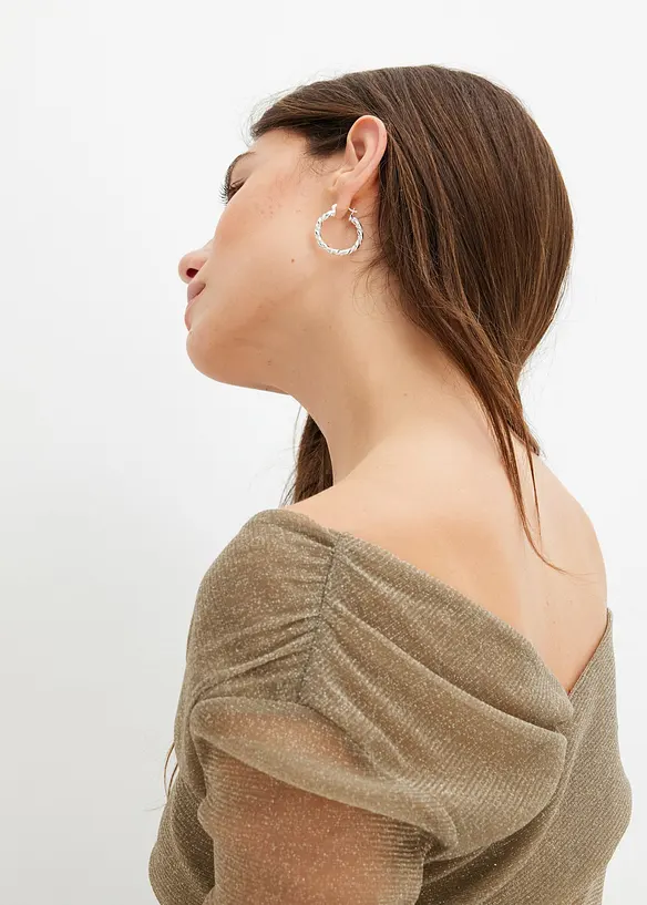 Průsvitné triko s dlouhým rukávem a třpytivou síťovinou, bonprix