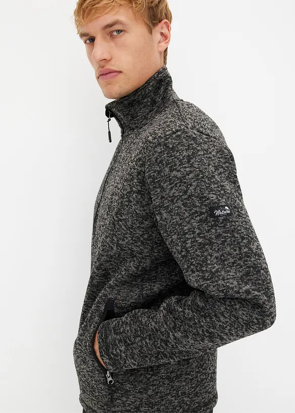 Pletená flísová mikina na zapínání s medvídkovou podšívkou, bonprix