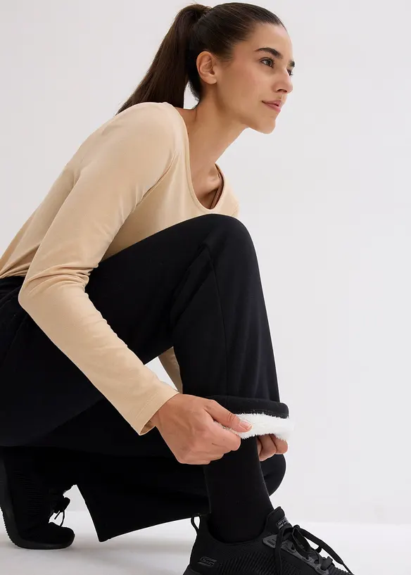 Joggingové kalhoty s podšívkou z medvídkového flísu, široký střih, bonprix