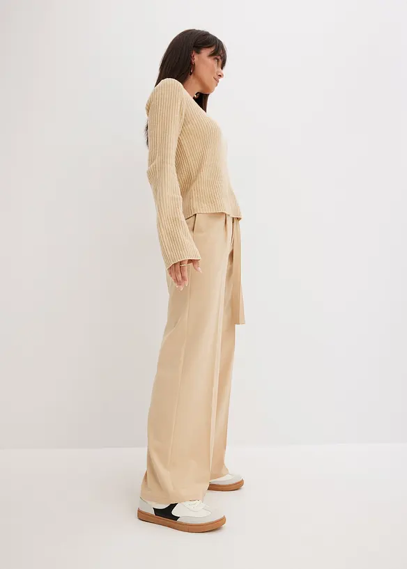 Kalhoty se z&aacute;hyby v&nbsp;pase, ze směsi s&nbsp;visk&oacute;zou, bonprix