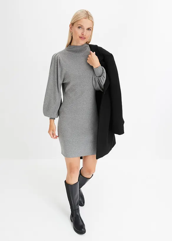Pletené šaty s balónovými rukávy, bonprix