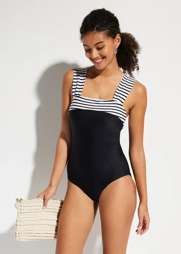 Stahovací jednodílné plavky, střední tvarující efekt a široká ramínka, bonprix