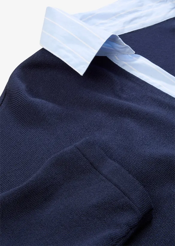 Svetr z jemné pleteniny, s halenkovou vsadkou, bonprix