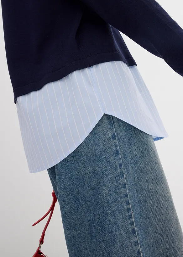 Svetr z jemné pleteniny, s halenkovou vsadkou, bonprix